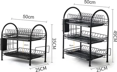 Zdjęcie produktu dla Stojak do suszenia naczyń 3-poziomowy stalowy stojak na naczynia z wyjmowaną deską ociekową Stojak do przechowywania naczyń Uchwyt na przybory kuchenne ze stojakiem na kubki do przechowywania na blacie kuchennym