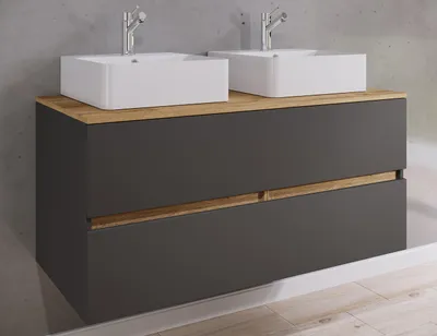 Produktbild von VCM 3-tlg. Doppelwaschtisch Cosila mit 2 Keramikbecken – Badschrank mit 2 Softclose-Schubladen, Maße Waschplatz Set: H. 51 x B. 111 x T. 51 cm, Cosila-A