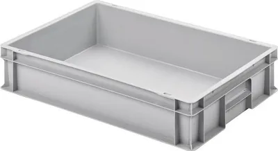 Image de Bac de transport gerbable L600xl400xH120mm sans couvercle gris clair PP poignées fermées