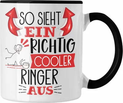 Produktbild von Trendation - Ringer Tasse Geschenk So Sieht Ein Richtig Cooler Ringer Aus Geschenkidee Spruch Lustig Becher (Schwarz)