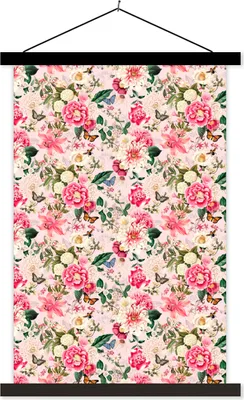 Produktbild von MuchoWow® Textilposter Blumen - Rosa - Muster 120x180 cm mit schwarzem Rahmen - Fotos