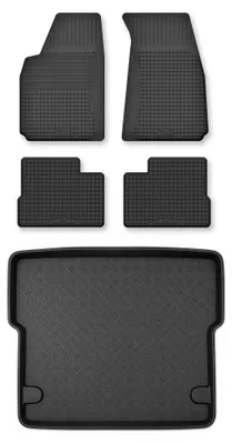 Image de Tapis en caoutchouc + bac de coffre pour Peugeot 306 1997-2001 (break) – 5 pièces, noirs, semi-universel, adapté