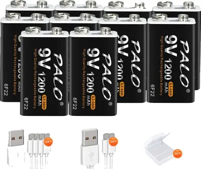 Produktbild von PALO 9V Wiederaufladbare Batterie, 1200mAh Kapazität, USB-Anschluss , 10 Stück