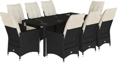 Obrázok produktu pre vidaXL 9-dielny záhradný jedálenský set s vankúšmi Black Poly Rattan