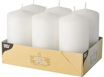 Produktbild von Papstar Stumpenkerzen Ø 60 mm 115 mm weiß, 4 x 6 Stück