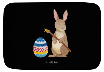 Produktbild von Mr. & Mrs. Panda Badvorleger Hase Eier Malen - Schwarz - Geschenk, Kaninchen, Badematte, Frohe Ostern, Badezimmerteppich, Duschvorleger, Badteppich, Osterhase, Ostergrüße