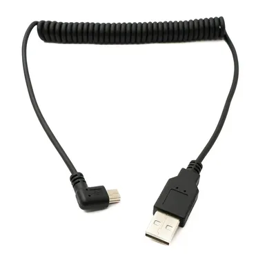 Obrázok produktu pre Kábel SYSTEM-S USB 2.0 120 cm, zástrčka typu A na zástrčku mini B, špirálový uholník, čierny
