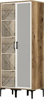 Produktbild von Kleiderschrank 2 Türen Mirfak, Schlafzimmermöbel, Schrank, Garderobe, 80x201h48 cm, Walnuss und Weiß