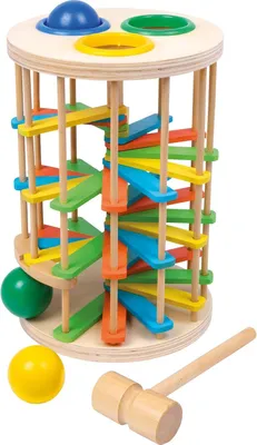 Productafbeelding van Klopbaltoren XL van hout - Grappig klopspel met drie ballen en een hamer - Vanaf 12 maanden - Kleurrijk 6569 - Meerkleurig - Large