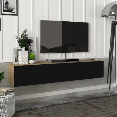 Image de Meuble TV 'Toivakka' 135x31x25cm chêne / noir