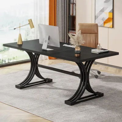 Produktbild von Tribesigns Schreibtisch, moderner Computertisch für 8–10 Personen, Chefschreibtisch aus Holz, Büromöbel, Schreibtisch für das Homeoffice (Schwarz)