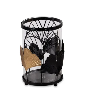 Produktbild von Dekorativer Leuchter Windlicht Motiv Wili Gingko 16cm Metall/Glas Farbe schwarz/gold