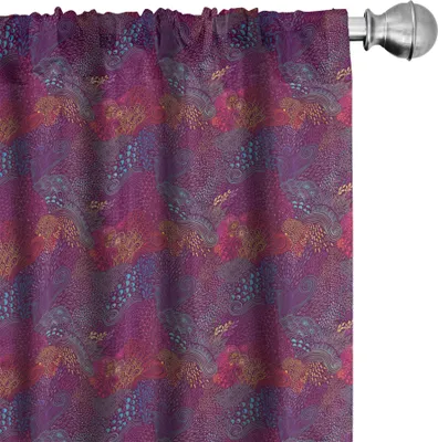 Obrázek produktu pro ABAKUHAUS Boho záclony, závěsy, botanický motiv v tmavých tónech Strudel Berry bylinky příroda retro čmáranice ilustrace, 2 kusy 75 x 245 cm, vícebarevné