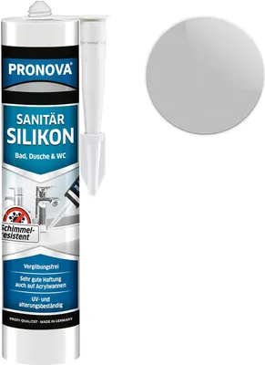 Produktbild von Sanitär Silikon,  Dauerhaft elastischer Silikon-Dichtstoff mit Schutz gegen Schimmelbefall, Im Innen-und Außenbereich, 300ml Kartusche (Hellgrau)