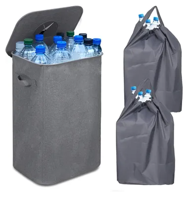 Immagine prodotto di Hengda 100L deposito bottiglia con coperchio, grande contenitore svuota bottiglia raccoglitore cucina deposito bottiglia borsa grigio