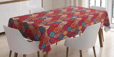 Produktbild von ABAKUHAUS marokkanisch Tischdecke, Orientalisches gewelltes kurviges Muster mit Frühlings-Natur inspirierte Retrostil-Kunst-Motive, 140 x 170 cm, Mehrfarbig