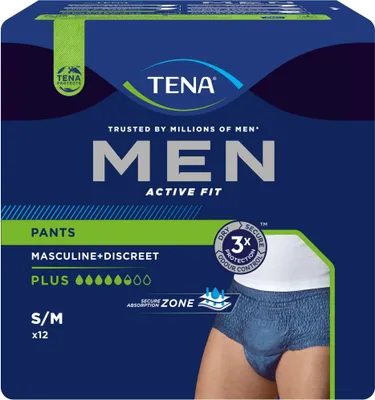 Obrázok produktu pre Tena Pánske inkontinenčné nohavice Act.Fit plus S/m modré 4X12 ks