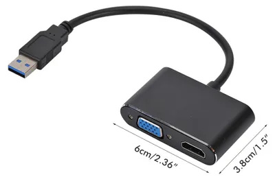 Image de Câble adaptateur 2 en 1 compatible USB vers HDMI et VGA, compatible 1080p, USB 3.0 vers HDMI et VGA, compatible avec Windows XP, 7, 8 et 10
