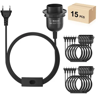 E27-Fassung mit Kabel, 15 Stück, mit Schalter, EU-Stecker, schwarz