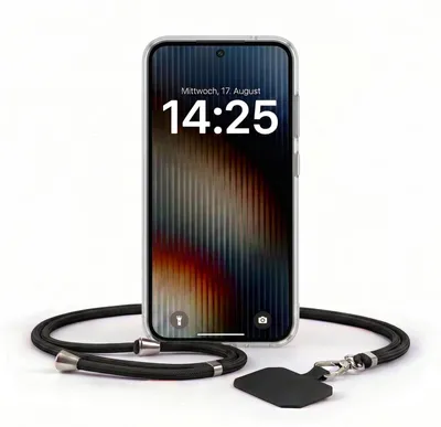 Produktbild von Handyhülle für Samsung Galaxy S26 mit Handykette Band in Schwarz Kordel Hülle Case Schutzhülle Transparent