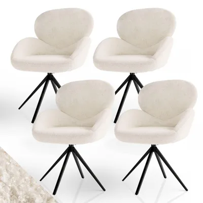 Produktbild von Juskys Drehstuhl Albano - Bouclé - 360° drehbar, verstellbare Füße - Creme 4er Set