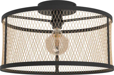 Produktbild von EGLO Deckenlampe Dellow, Deckenleuchte Industrial Vintage, Gitter Lampe Decke, Stahl in Schwarz, Messing, E27 Fassung, Ø 45 cm