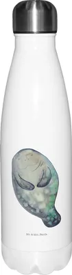 Produktbild von Mr. & Mrs. Panda Trinkflasche Seekuh Happy - Weiß - Geschenk, Achtsamkeit, Wasserflasche, Urlaub, Selbstliebe, trinkflaschen, Liebeskummer, Neuanfang, isolier, Zufrieden
