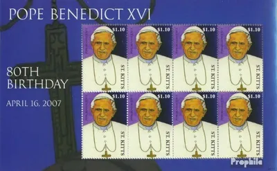 Produktbild von Briefmarken St. Kitts 2007 Mi 1002 Kleinbogen (kompl.Ausg.) postfrisch 80. Geburtstag Papst Benedikt XVI.