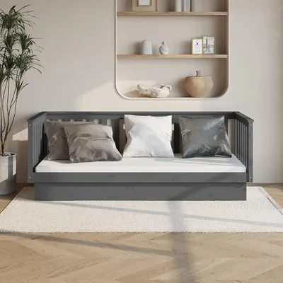 Image de Lit de jour gris, 80x200 cm, en bois massif de pin, convertible en canapé-lit avec sommier à lattes, lit multifonction, lit d'appoint, canapé-lit sans matelas, idéal pour le salon ou la chambre