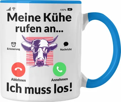 Produktbild von Trendation - Meine Kühe Rufen An Tasse Geschenk Landwirt Bauer Geschenkidee Landwirtin Kuh Grafik (Blau)