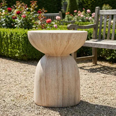 Produktbild von okwish Beistelltisch Moderne Travertinoptik Leicht Zu Bewegen Wasserfest Für Balkon und Garten Magnesiumoxid Beige