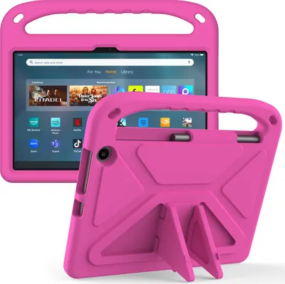Produktbild von Hülle für Amazon Fire Max 11, Leichte Stoßfeste Eva Kinder Schutzhülle mit Griff und Faltbarem Ständer Rosa
