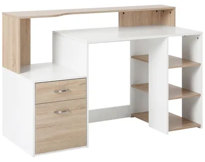 Produktbild von Computertisch mit 2 Schubladen, Schreibtisch mit Stauraum, 137 x 55 x 92 cm, offene Regale und Ablage
