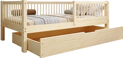 Produktbild von TIMBEE Alfi Box Kinderbett 90x180 mit Schublade Kiefernholz Bett Holz Unlackiert