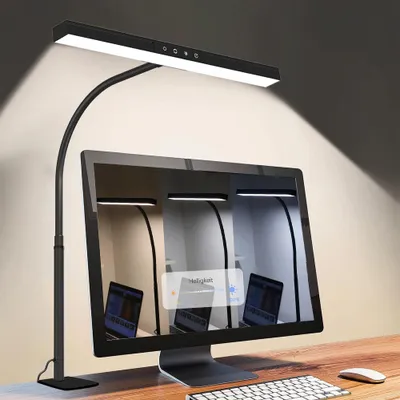 Obrázek produktu pro Stolní lampa LED stmívatelná 3 barvy světla, 12W svorka s funkcí časovače, nastavitelné rameno lampy na čtení, dotykové USB, lampa na monitor 40 cm, kancelářská pracovna