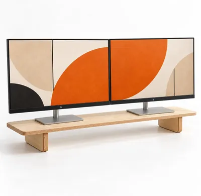 Obrázok produktu pre Stojan na monitor z brezového dreva, výška 110 cm, držiak na dva monitory a ergonomická podstava