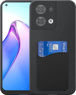 Produktbild von Geeignet für Oppo Reno 8 5G Phone Case mit Silikon-Kartenhalter - Flexible Back Cover Case Silikon TPU mit Silikon Cardslot - Schwarz - Smartphonics