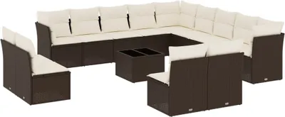 Produktbild von vidaXL 14-tlg. Garten-Sofagarnitur mit Kissen Braun Poly Rattan