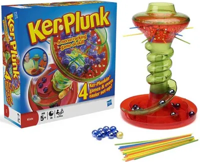 A box of the Kerplunk game and the game itself with its components.