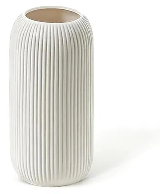 Image de Vase en céramique, 20 cm, blanche, avec un motif en relief, idéale pour une décoration moderne