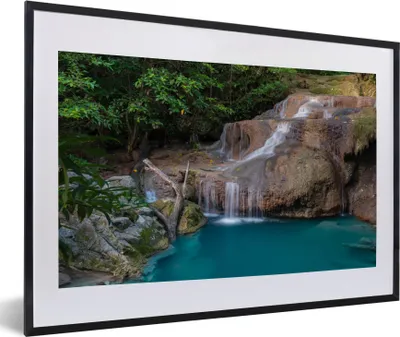 Produktbild von MuchoWow® Gerahmtes Poster Wasserfall - Felsen - Landschaft 60x40 cm - Poster mit Schwarzem Bilderrahmen Wandposter Rahmen Foto Bilder - Schlafzimmer - Plakat in Rahmen - Drucken