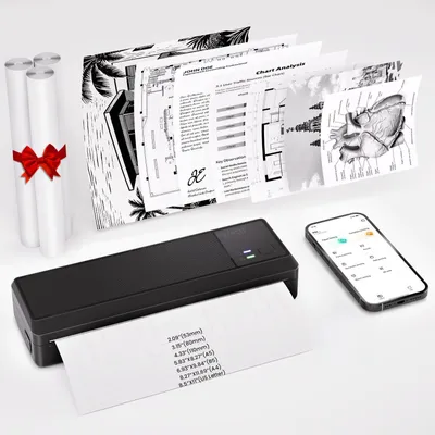 Produktbild von vretti Thermodrucker A4, Kleiner Drucker mit 3 Rollen Papier