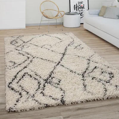Produktbild von Hochflor Teppich Wohnzimmer Shaggy Langflor Modernes Boho Skandi Rauten Muster Grösse 80 cm Rund