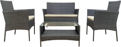 Immagine prodotto di Set da giardino Rebecca Mobili, polirattan grigio con cuscini beige, 4 posti a sedere