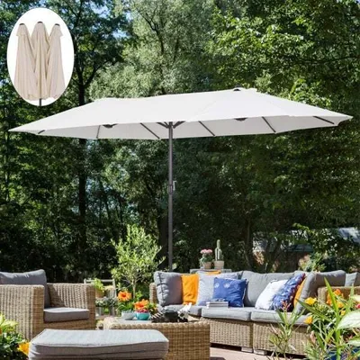 Produktbild von Outsunny Doppelsonnenschirm Gartenschirm Marktschirm mit Handkurbel 455 x 270 cm