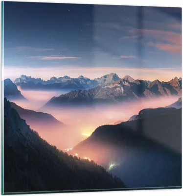Produktbild von Bilder auf glas - Einteilig - Berge Wolken Nebel - 30x30cm - Glasbilder - Wandbilder - Bilder - zum Aufhängen bereit - Wanddekoration aus Glas - Glas Bilder - Wandbild auf Glas - GAC30x30-5004