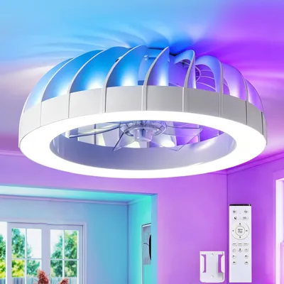 Produktbild von RRBEST RGB Deckenventilator mit Beleuchtung, Dimmbar Deckenleuchte mit Ventilator Leise, RGB Deckenlampe mit Ventilator Fan mit Fernbedienung,6 Windst