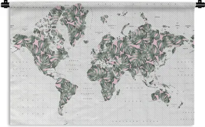 Produktbild von MuchoWow® Wandteppich Wandbehang Weltkarte - Pflanzen - Rosa 150x100 cm Tapisserie Dekoration Wandtuch - Waschbar - Tapisserien - Wand-Decke