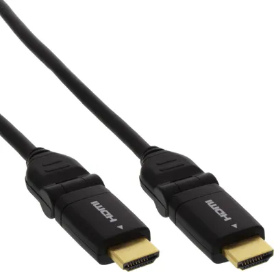 Productafbeelding van InLine® 17002W HDMI-kabel, HDMI High Speed met Ethernet, mannelijk/mannelijk, vergulde contacten, zwart, flexibele hoekstekkers, 2 meter
