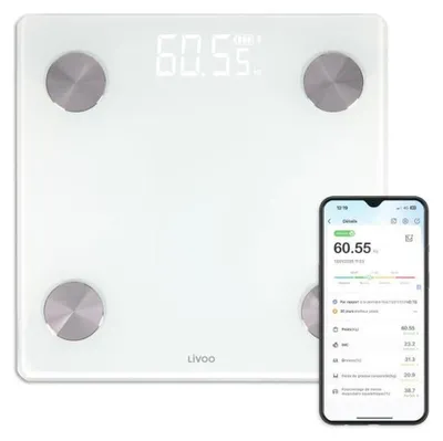 Immagine prodotto di Connected impedance scale - LIVOO - DOM528W - 17 indicators - Max 180 kg - 8 profiles - LED - White